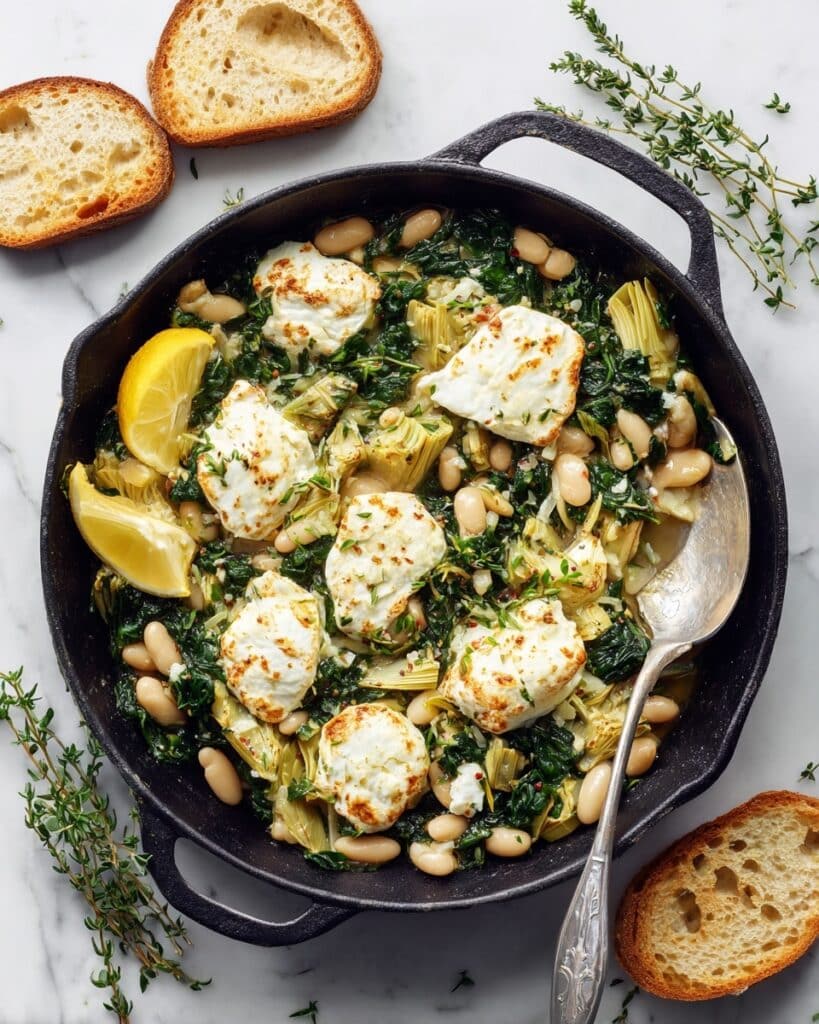 Creamy White Bean and Artichoke Skillet with Goat Cheese Recipe