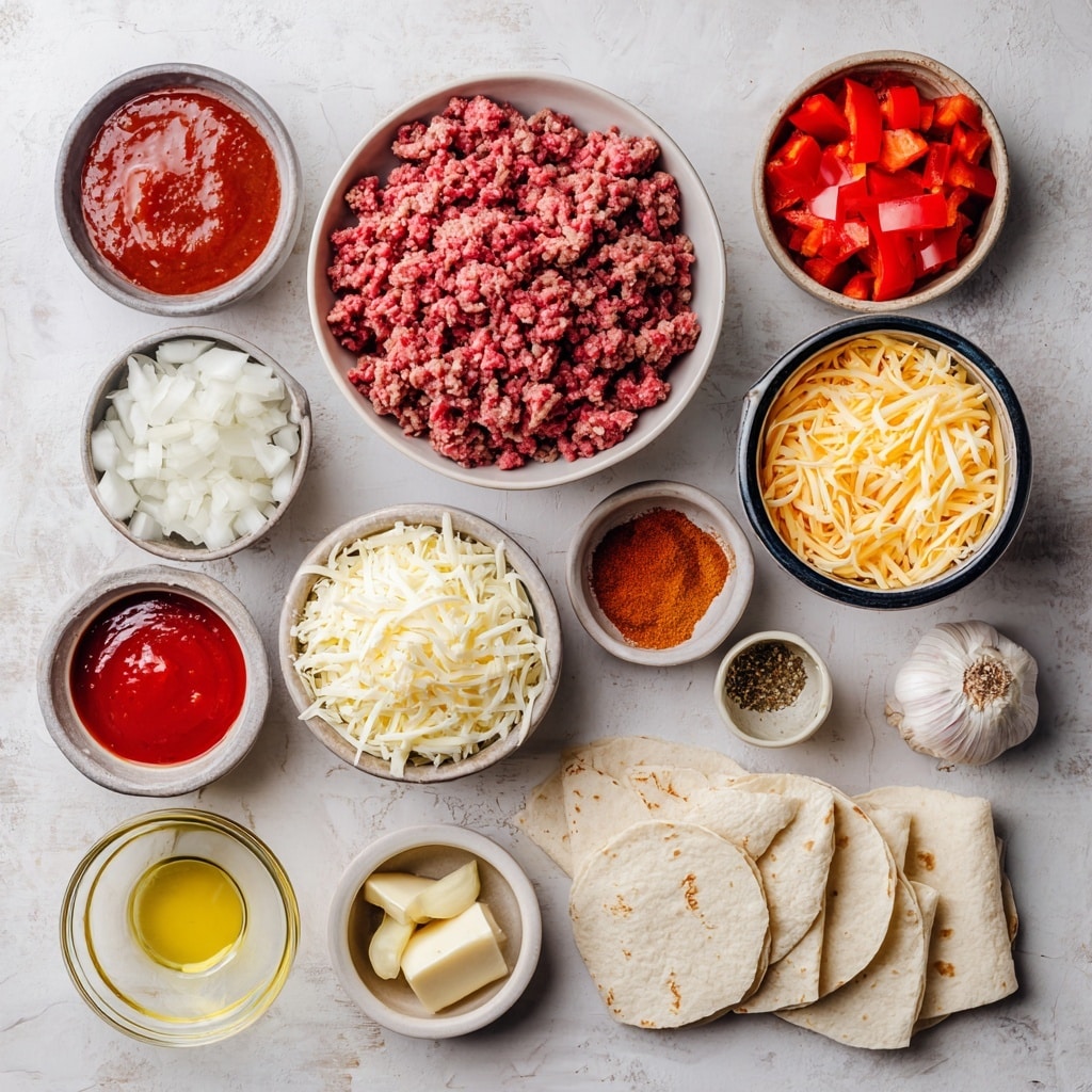 The image shows a white round baking dish filled with a cheesy baked dish that has a golden brown, bubbly top layer of melted cheese sprinkled with small green herbs and red pepper flakes. One triangular slice is being lifted from the dish with a silver spatula, showing a thick, creamy, and cheesy texture underneath the browned top. The dish is placed on a white marbled surface, with two blue salt and pepper shakers and a blue bottle in the background. Photo taken with an iphone --ar 4:5 --v 7