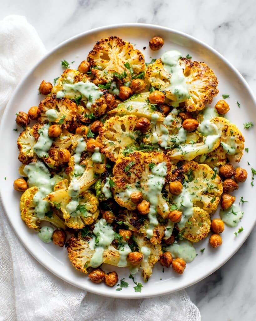 Roasted Cauliflower and Chickpeas with Herby Tahini Recipe