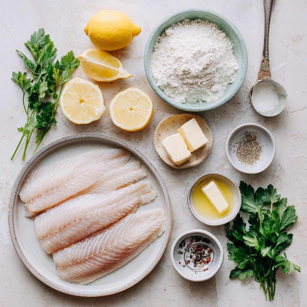 A black grill pan with two pieces of raw fish fillets inside, each covered with a light white flour layer. The fillets show natural fish skin texture with faint pinkish tones under the flour. The pan has some melted butter around the fillets, giving a shiny look on the black cooking surface. The pan rests on a white marbled surface, creating a clean and simple background. photo taken with an iphone --ar 4:5 --v 7