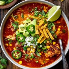 Spicy Chicken Tortilla Soup with Crispy Tortilla Strips Recipe