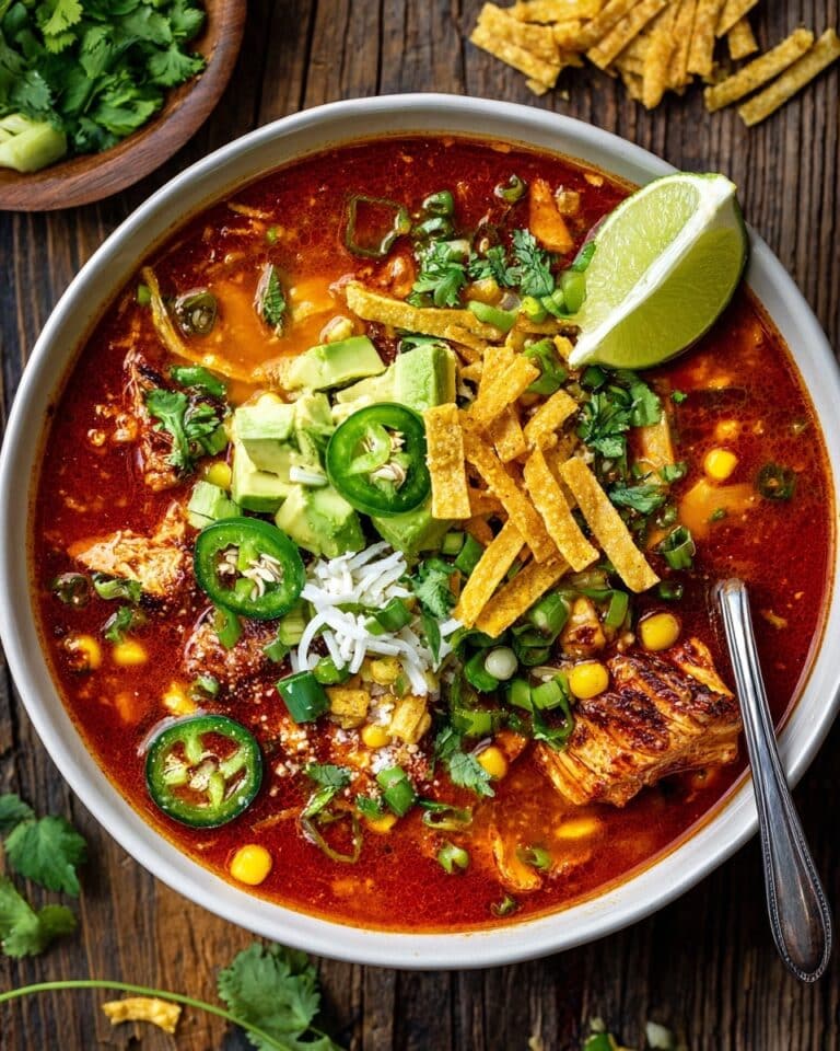 Spicy Chicken Tortilla Soup with Crispy Tortilla Strips Recipe