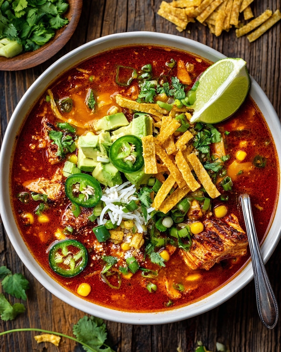 Spicy Chicken Tortilla Soup with Crispy Tortilla Strips Recipe