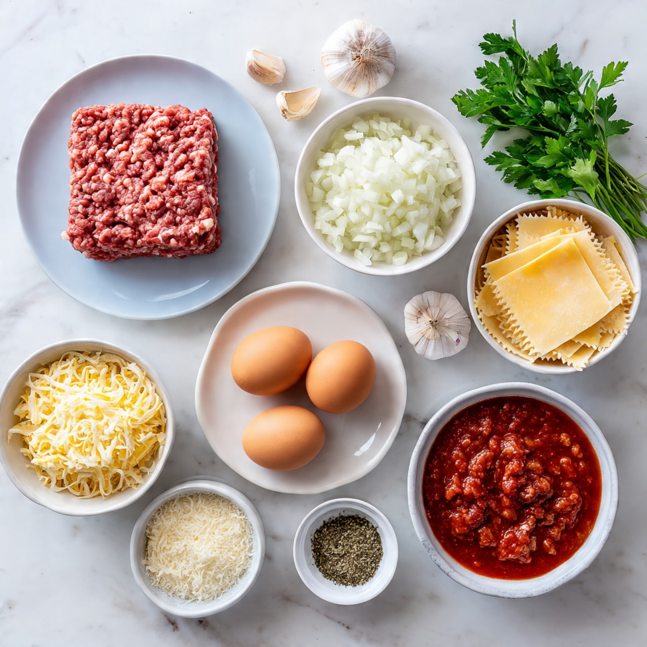 A large piece of lasagna is lifted from a black slow cooker, showing multiple layers including a top melted cheese layer that is creamy, white, and slightly browned, a second layer below with thick red tomato sauce mixed with browned ground meat and herbs, and visible pasta sheets that are pale yellow and firm. The cheese is stringy, stretching from the lifted piece back into the slow cooker, which contains more melted cheese and tomato sauce with green parsley sprinkled on top. The scene is close up, with the slow cooker sitting on a white marbled surface photo taken with an iphone --ar 4:5 --v 7