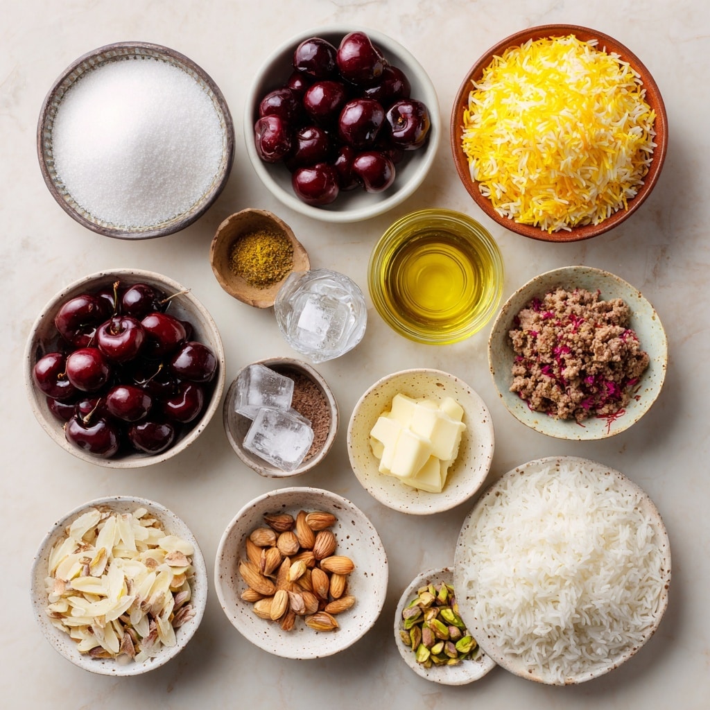 The image shows two close-up views side by side. On the left, there is a black spoon scooping bright red cherries, shiny and round, filling the entire frame with a rich, wet texture. On the right, a wooden spatula holds white, fluffy cooked rice, the grains soft and separate, set against a plain background. The contrast between the deep red of the cherries and the pure white rice is clear and simple. photo taken with an iphone --ar 4:5 --v 7