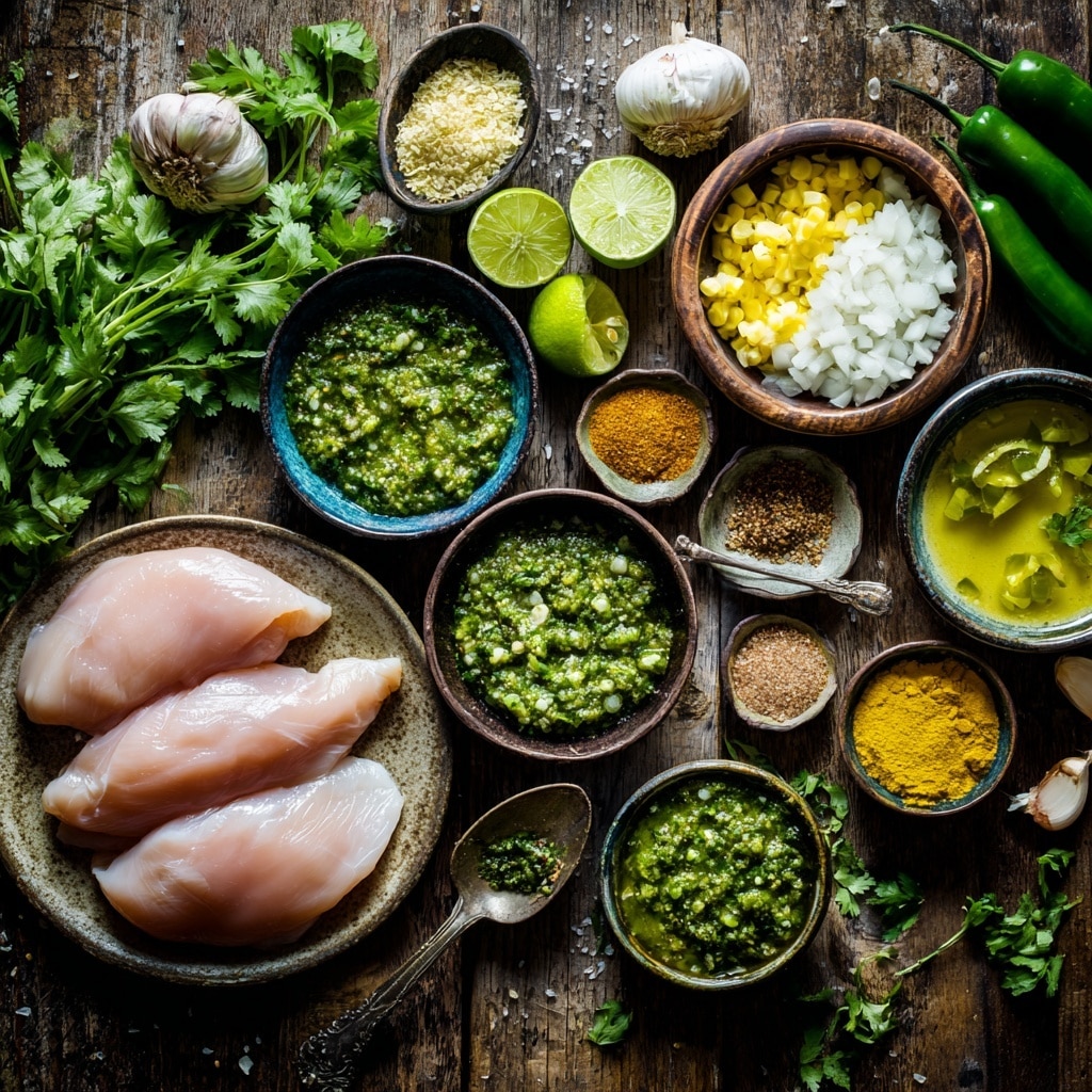 The image shows a black slow cooker filled with shredded white chicken soaked in a light green sauce that looks creamy and smooth. The chicken pieces are layered in the middle, surrounded by the sauce, which has tiny green herbs scattered throughout. The top is sprinkled with fresh green cilantro leaves. The slow cooker sits on a white marbled surface with a white bowl of more cilantro in the top left and a metal spoon near the top right. A beige cloth is barely visible under the slow cooker on the bottom left. photo taken with an iphone --ar 4:5 --v 7