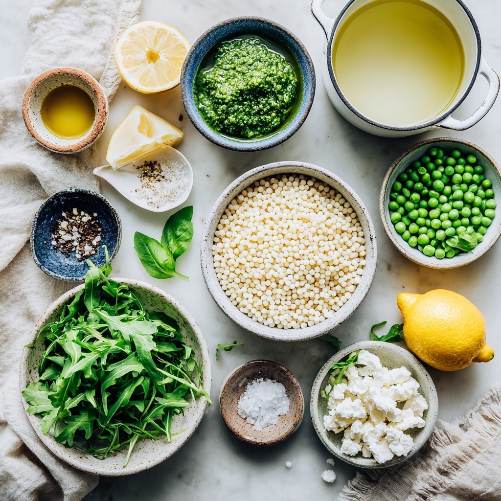 A top view of a gray cooking pot with green handles, filled about halfway with small, round, yellow pasta pearls that look soft and shiny, sitting on a white marbled surface. The pasta pearls are packed closely together, with a slight pool of liquid visible in the center. photo taken with an iphone --ar 4:5 --v 7