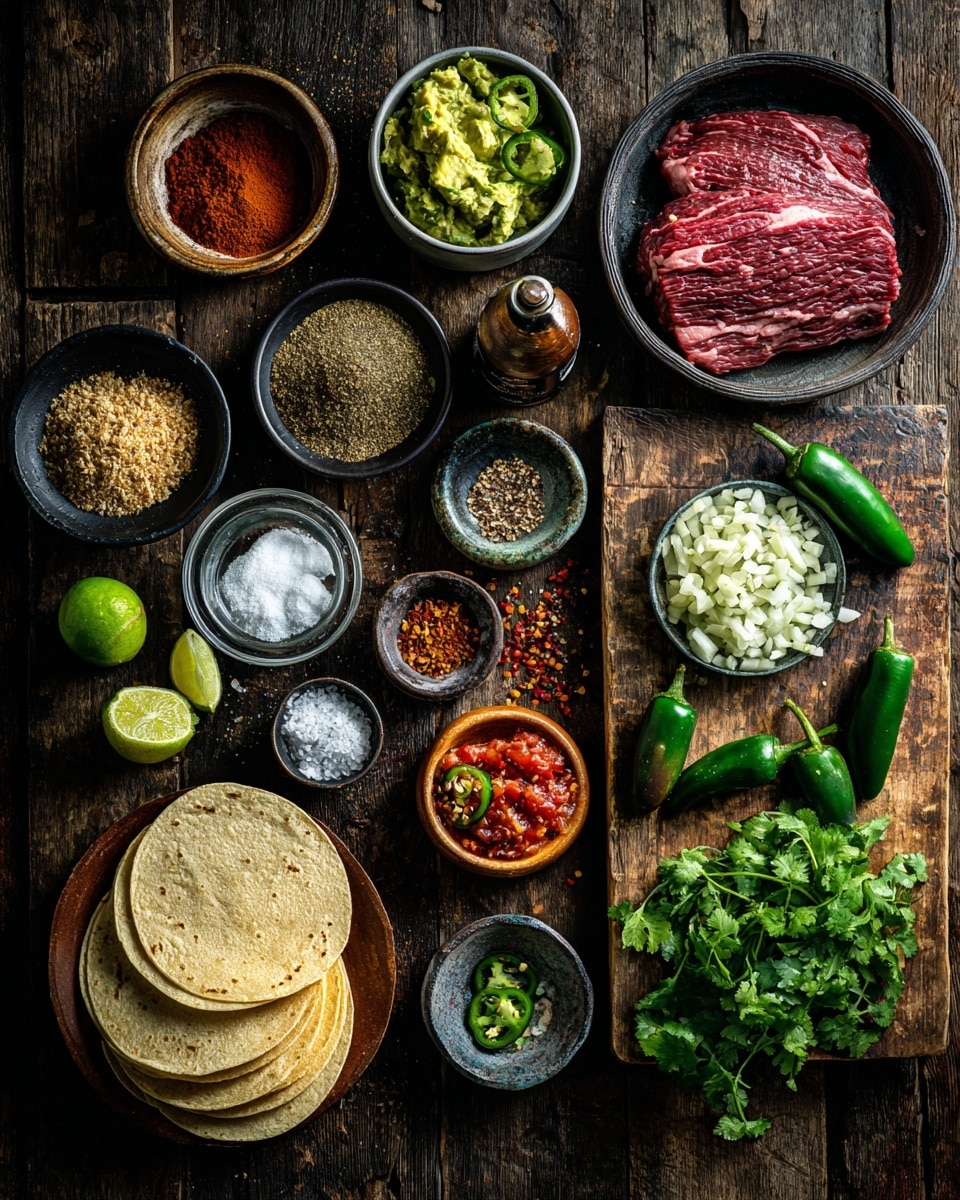 The image is split into two parts: on the left, a metallic bowl holds a single thick steak piece covered in a dark reddish-brown spice mix with visible texture and a slightly oily surface, resting on a bright blue textured background; on the right, a steak with a well-marked grid pattern of dark grill lines and a light charred surface cooks on a black metal grill with small flames beneath, visible smoke rising against a neutral space below the grill. photo taken with an iphone --ar 4:5 --v 7