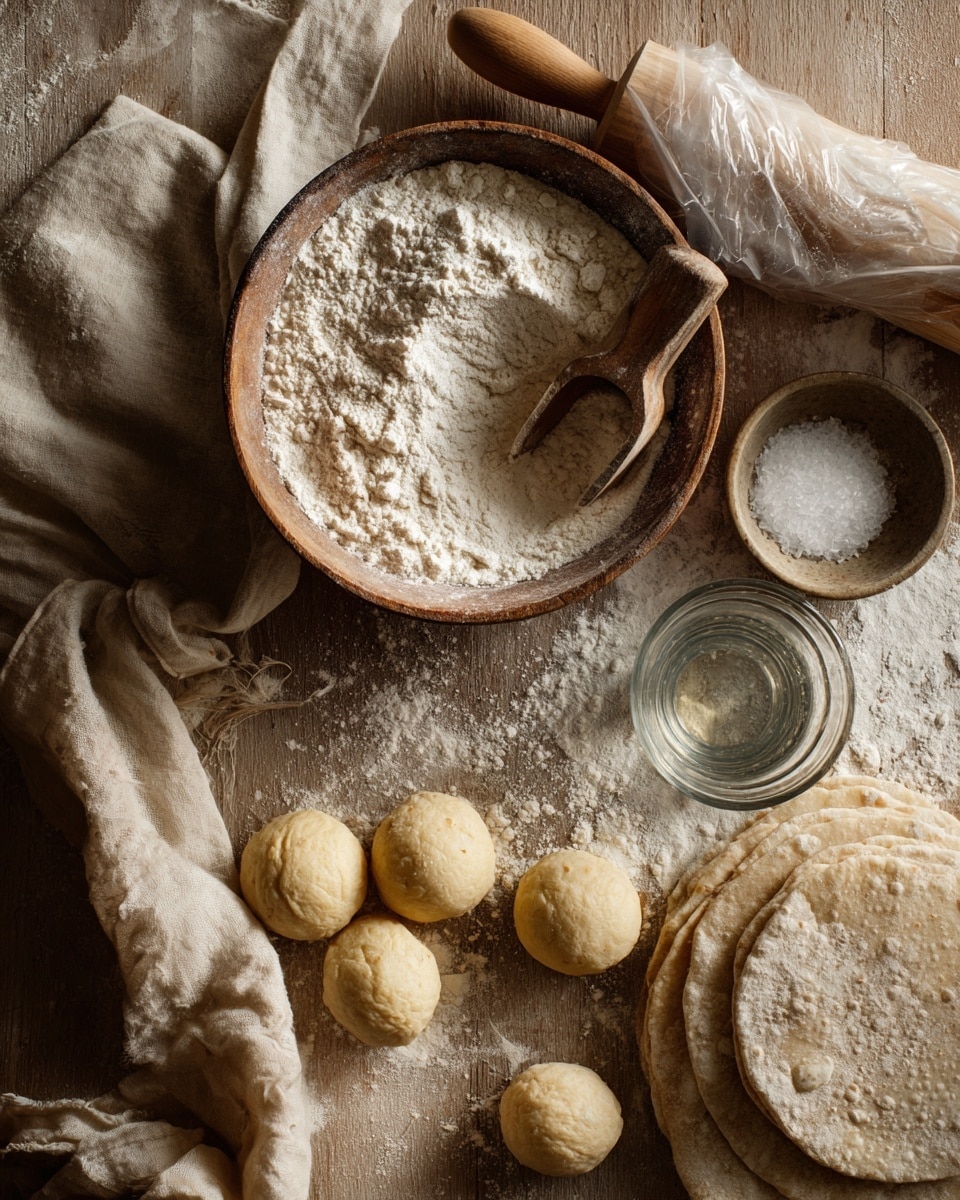 Two side-by-side photos show the stages of making dough in a large metal bowl placed on a white marbled surface. The left photo has a single layer of light yellow powdery flour spread flat in the middle of the bowl. The right photo shows a smooth, round ball of dough with a pale beige color sitting at the bowl's center with some flour scattered around. The metal bowl has a shiny texture with reflections. photo taken with an iphone --ar 4:5 --v 7