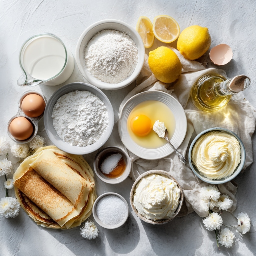 The left side shows a close-up of a black skillet with sautéed light brown sliced mushrooms spread evenly across the pan. In the center, there is a small pile of finely chopped garlic and two dollops of pale yellow mustard on top of the mushrooms. The right side shows the same skillet but now filled with browned, bite-sized pieces of cooked chicken layered over the mushrooms, and in the center is a generous spoonful of thick, white sour cream sitting on top of the chicken and mushrooms. The skillet rests on a white marbled surface. Photo taken with an iphone --ar 4:5 --v 7