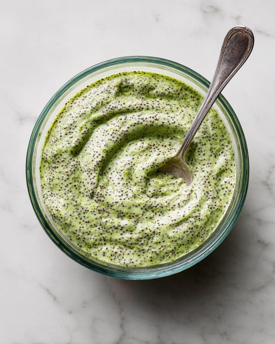 Two clear round glasses each have three layers: the bottom layer is a light green chia pudding with visible chia seeds, the middle layer is a crumbled golden-brown cookie or biscuit, and the top layer repeats the light green chia pudding. Each glass is topped with a slice of bright green lime and more crumbled cookie pieces. A thin gold spoon stands upright in each glass. The glasses sit on a white marbled surface and the background is softly blurred in light gray tones. photo taken with an iphone --ar 4:5 --v 7
