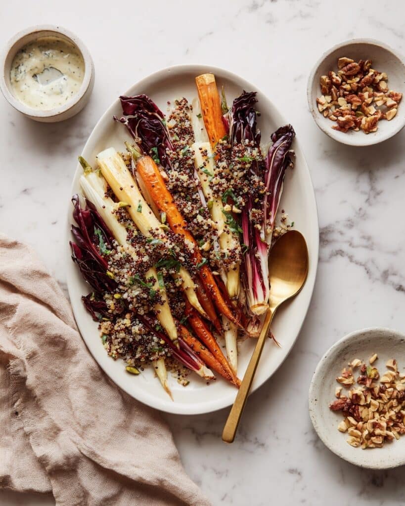 Harissa Carrot & Parsnip Salad with Quinoa, Radicchio & Yogurt Sauce Recipe