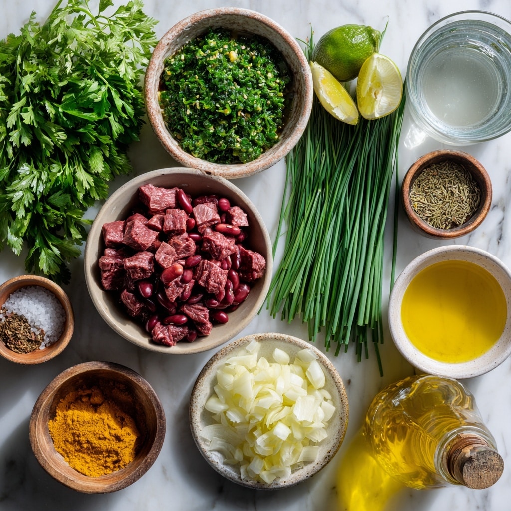 The first layer shows small pieces of chopped garlic with a pale yellow color cooking in a white pan on a white marbled surface. The garlic looks soft and lightly browned. The second layer below shows chunks of light brown cooked meat being stirred with a wooden spoon by a woman's hand, still inside the white pan. The meat pieces have a slightly crispy outside and some visible juices, with the background continuing as a white marbled surface. photo taken with an iphone --ar 4:5 --v 7
