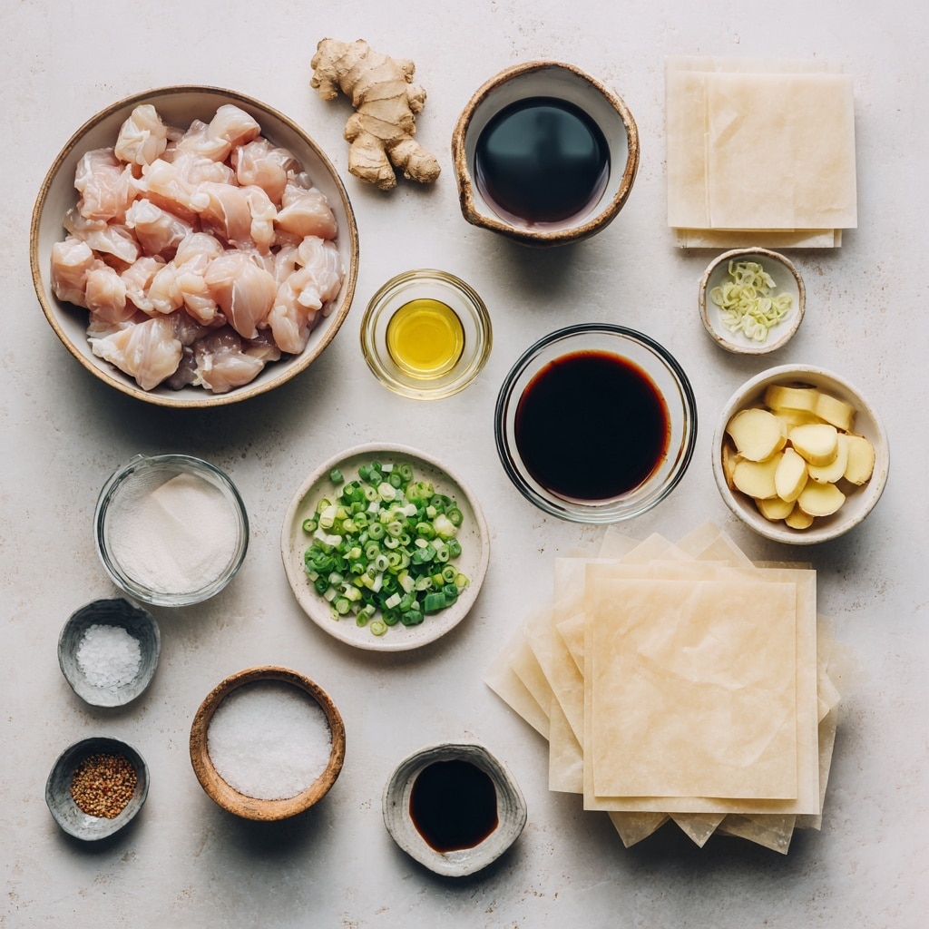A single piece of raw chicken with a pale pink and slightly shiny skin sits in the center of a sheet of light parchment paper, which is placed on a light wooden cutting board. The setup rests on a white marbled surface. In the top right corner, a small white bowl with a dark blue rim contains yellow chunks that look like butter. A woman's hand holding a white towel is partially visible in the upper part of the image. photo taken with an iphone --ar 4:5 --v 7