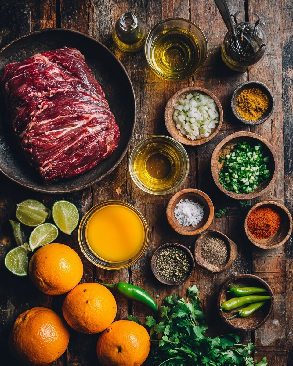 The image shows two parts: on the left, a white bowl filled with a sauce made of light yellow oil, green chopped herbs, and small white pieces, all mixed well with a shiny texture; on the right, a clear plastic bag with a blue seal, containing dark brown meat pieces covered with the same sauce, mixed with visible small chunks of herbs and white bits in a liquid marinade. The bowl is placed on a white marbled surface with some green herbs around and lime wedges near the top edge. photo taken with an iphone --ar 4:5 --v 7