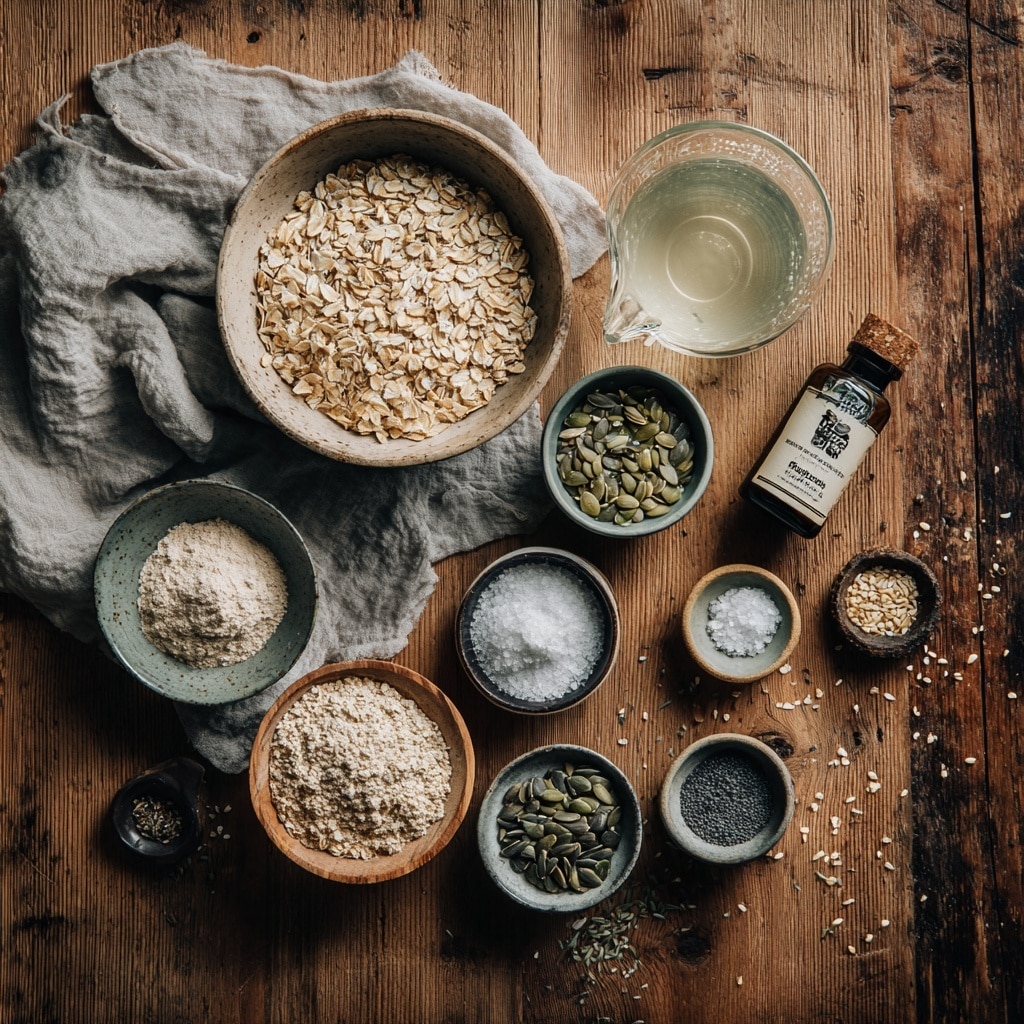 The image shows two white bowls filled with dry rolled oats and what seems to be dried fruits or nuts mixed in. Each bowl is filled nearly to the top with the dry mix. In the left bowl, a woman's hand is holding a wooden spoon that is stirring the oats, blending the ingredients together. In the right bowl, the woman's hand is pouring a liquid, likely water or milk, onto the dry oats, causing some foamy bubbles to form on top. The bowls sit on a white marbled surface. The texture of the oats looks rough and layered with small chunks from the dried fruits or nuts, while the liquid adds a smoothness to the second bowl's top layer. photo taken with an iphone --ar 4:5 --v 7