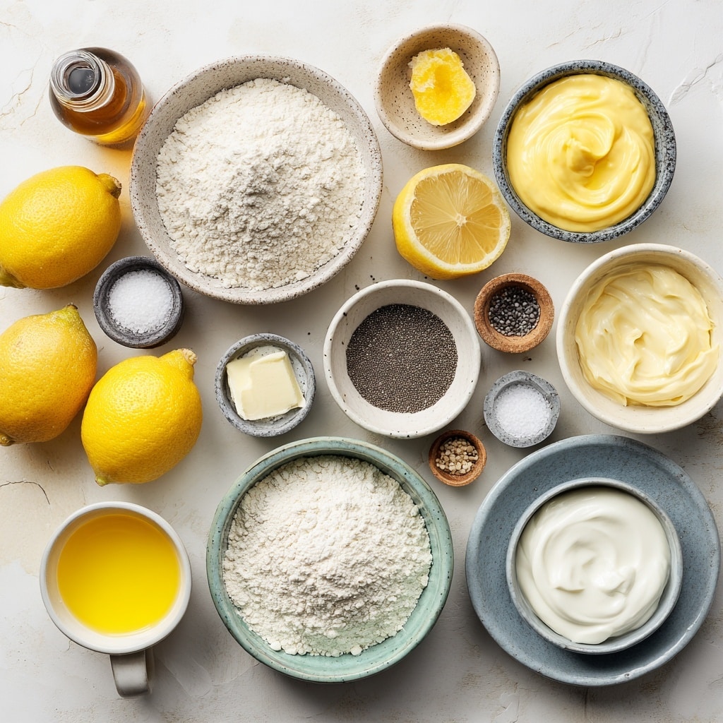 Two clear glass bowls sit side by side on a white marbled surface. The left bowl shows a batter mixture with flour on top, waiting to be mixed, with a metal spoon inside. The batter underneath is yellowish and thick. The right bowl holds the same batter, now fully mixed, smooth, and creamy with visible small black specks evenly spread inside. A metal spoon rests in this bowl as well. photo taken with an iphone --ar 4:5 --v 7