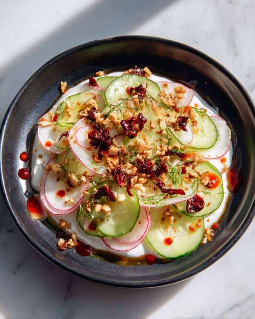 Shaved Cucumber Radish Salad with Garlic Lime Tahini & Basil Recipe