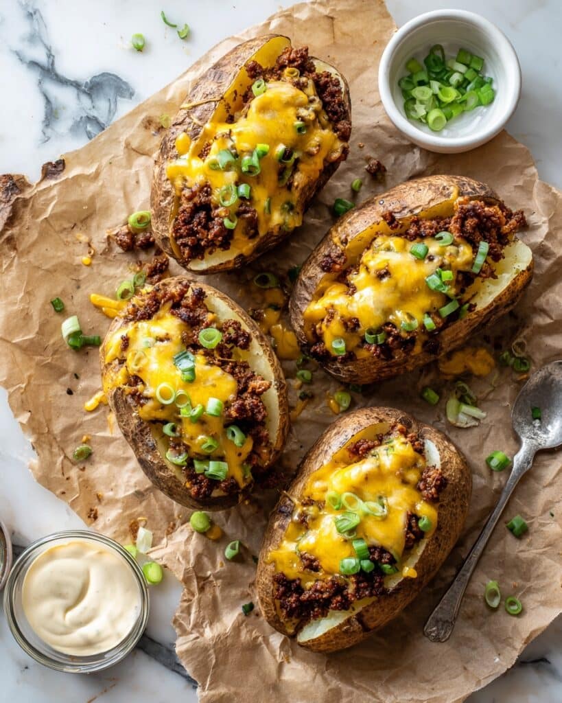 Mushroom Swiss Cheeseburger Stuffed Potatoes Recipe