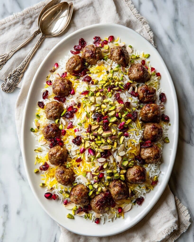 Albaloo Polo: Sour Cherry and Saffron Basmati Rice with Meatballs Recipe