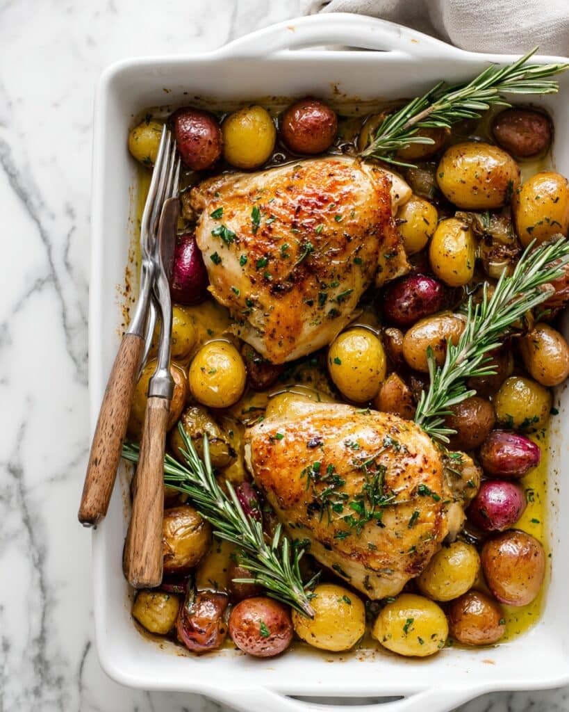Roast Split Chicken Breasts with Herb Butter, Potatoes, and Shallots Recipe