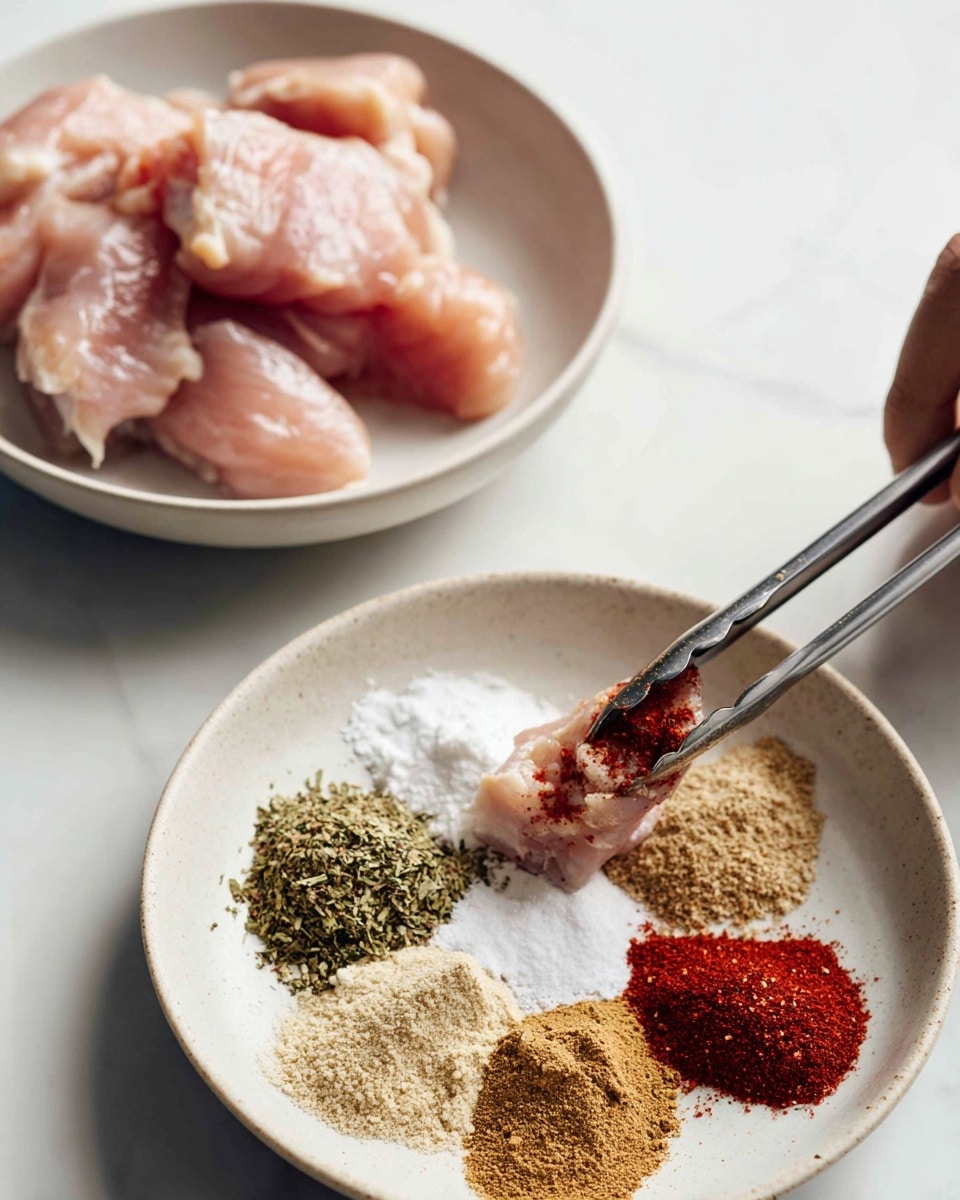 A black plate on a white marbled surface holds a sliced breaded chicken piece with a crispy golden-brown color, placed on the right side with the slices fanned out showing the white inside of the chicken. To the left, fresh green lettuce mixed with some purple onion slices and halved cherry tomatoes adds vibrant reds and greens. Two lemon wedges rest on top of the salad near the chicken. A silver fork is placed on the right edge of the plate, touching the chicken. photo taken with an iphone --ar 4:5 --v 7