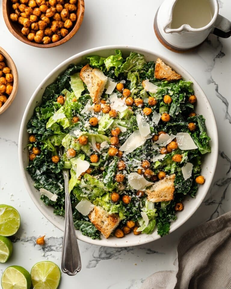 Kale Caesar Salad with Crispy Croutons and Parmesan Recipe