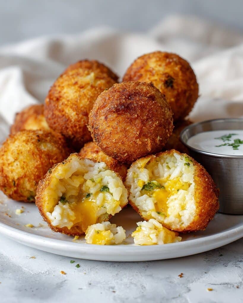 Fried Rice Balls with Cheddar and Broccoli Recipe