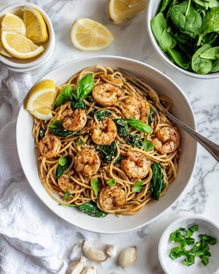 Lemon Garlic Shrimp Pasta with Spinach Recipe