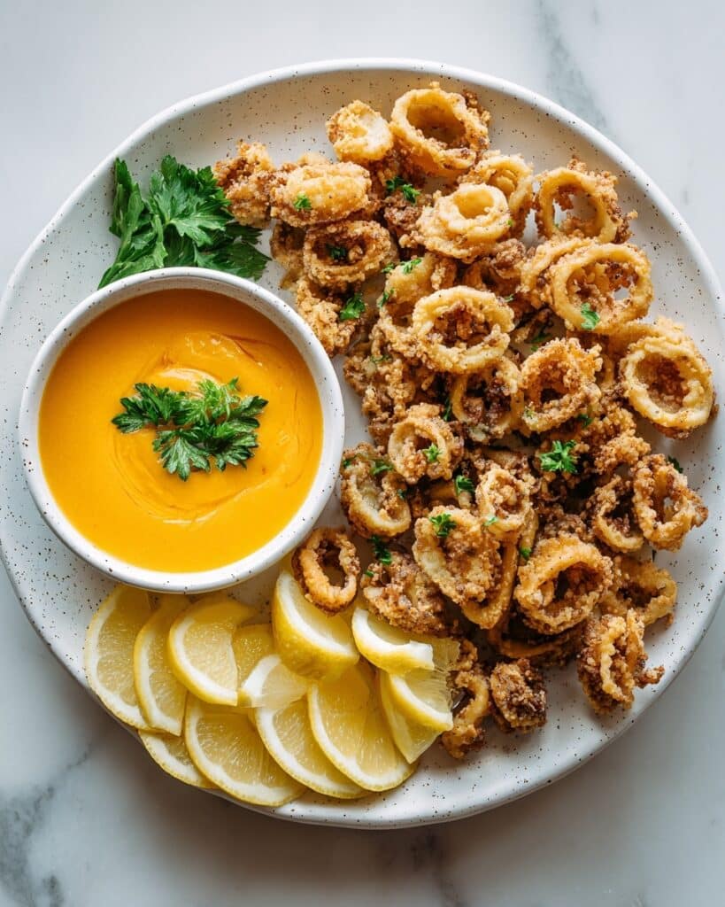Crispy Fried Calamari with Lemon Wedges Recipe