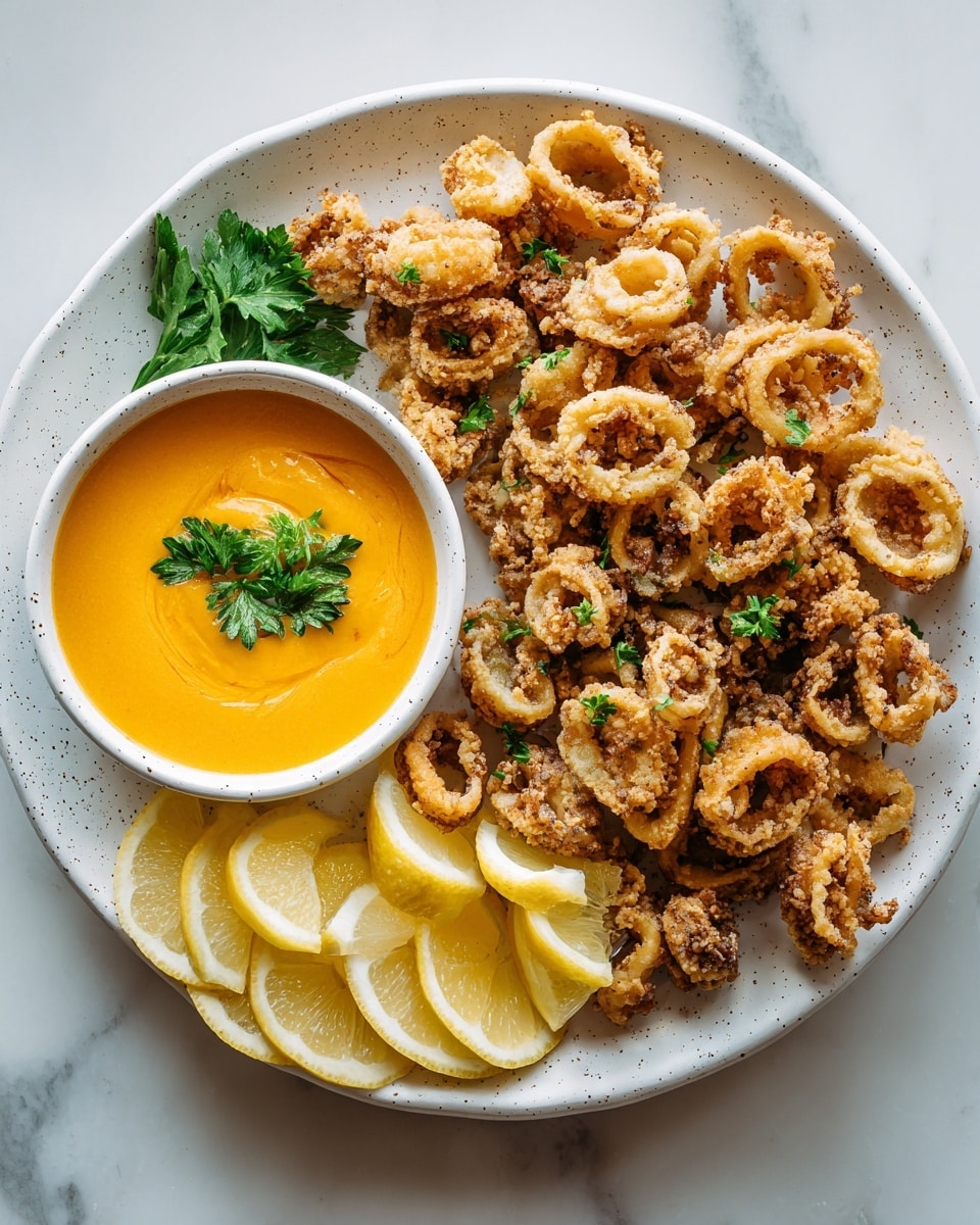Crispy Fried Calamari with Lemon Wedges Recipe