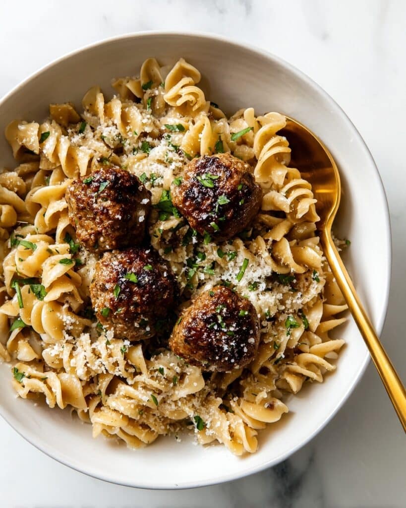 Garlic Butter Chicken Meatballs & Noodles Recipe