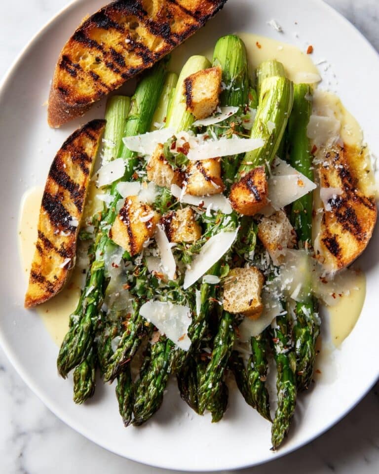 Grilled Asparagus Caesar Salad with Sourdough Croutons Recipe