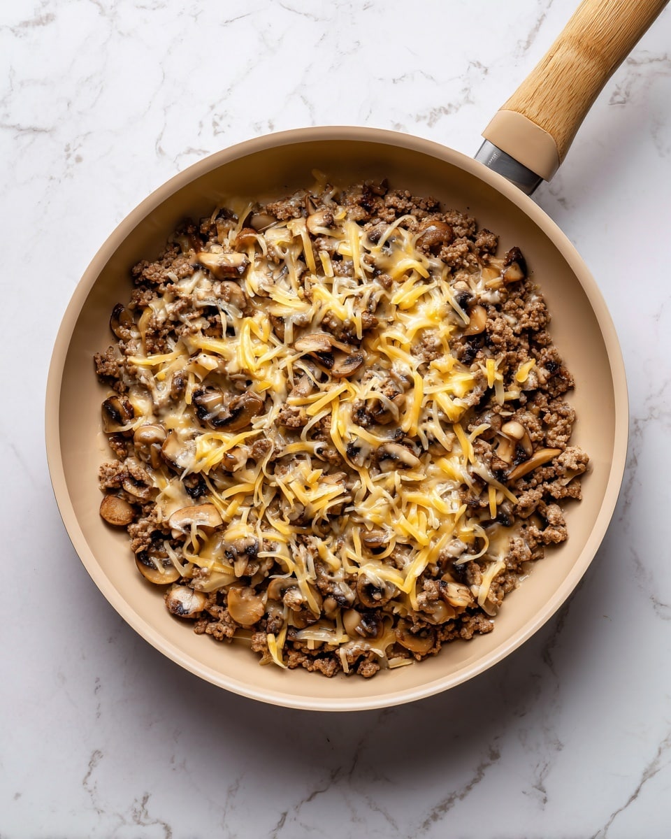 Mushroom Swiss Cheeseburger Stuffed Potatoes Recipe - Recipe Image