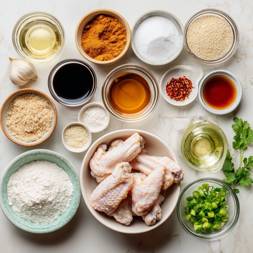 A clear glass bowl holds many pieces of raw chicken wings, coated in a light orange-yellow spice mix, scattered unevenly over the pale pinkish-white meat. The chicken pieces show some texture with smooth, soft skin and bits of seasoning. The bowl sits on a white marbled surface, with natural light highlighting the gloss of the raw meat and the powdery texture of the spices. Photo taken with an iphone --ar 4:5 --v 7