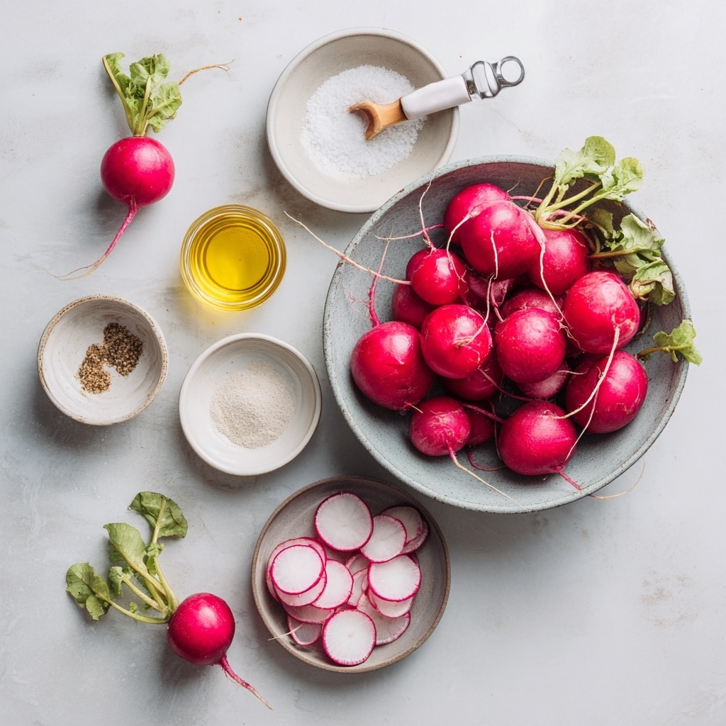 A wooden bowl filled with many thin, round slices of drying or roasted vegetable chips, each chip having a pale yellow center and a reddish-pink edge. The chips have a rough texture with visible black pepper and salt sprinkled on top. The bowl rests on a white marbled surface, with a white cloth softly folded nearby. In the blurred background, there are three small red round vegetables or roots placed close together. Photo taken with an iphone --ar 4:5 --v 7