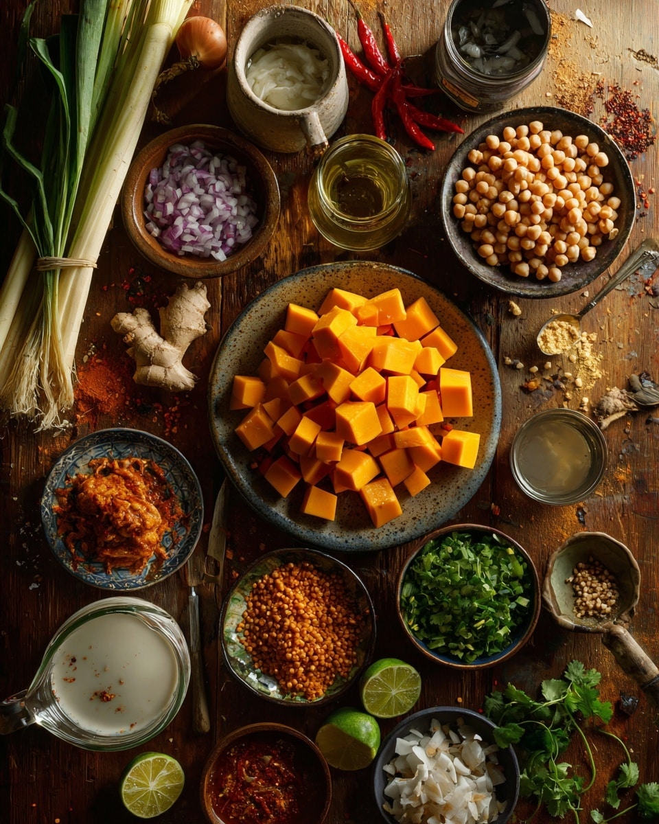 The image shows a black wok with two cooking stages side by side on a white marbled surface. On the left side, there is a layer of raw, chopped onions mixed with small pieces of orange and red chilies, creating a mix of white, orange, and red colors spread in the center of the wok. On the right side, the same wok contains cooked onions and chilies that have turned golden brown and slightly caramelized, coated with a shiny reddish-orange sauce, forming a thick layer concentrated in the middle of the pan. The wok's hexagon pattern and metal handles are visible, with a blue textured surface under the wok. photo taken with an iphone --ar 4:5 --v 7