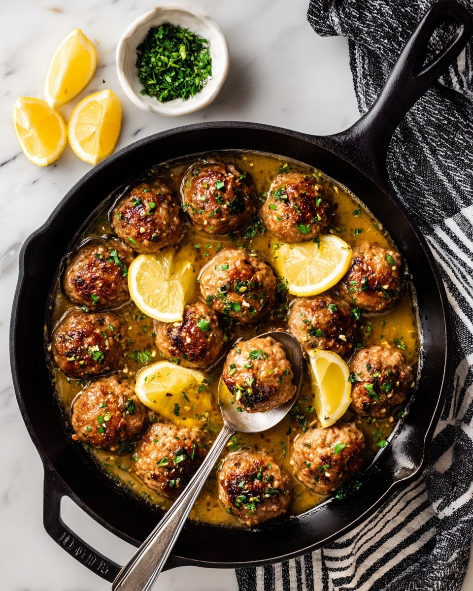 A white speckled bowl holds a serving of creamy, pale yellow mashed potatoes at the bottom layer, covered by four brown meatballs, two whole and two sliced open showing a pinkish interior with green herb flecks inside. A rich brown gravy surrounds and coats the meatballs and mashed potatoes, adding a glossy texture. At the back, there is a pile of bright green cooked green beans, arranged neatly. The bowl sits on a white marbled surface. Photo taken with an iphone --ar 4:5 --v 7