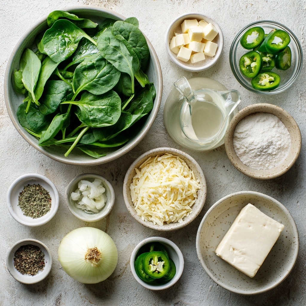 The image shows two side-by-side close-up photos of food preparation. On the left, inside a clear blender, there are three layers visible: at the bottom, light green leafy spinach, on top of it small pieces of garlic, and two dollops of white creamy sauce sitting on top of the spinach. On the right, there is a white pan with three layers of ingredients placed together in the center: a layer of melted yellow butter at the base, on top of this a small pile of light brown flour, and some light brown seeds sprinkled nearby. Both images are set against a white marbled background. photo taken with an iphone --ar 4:5 --v 7