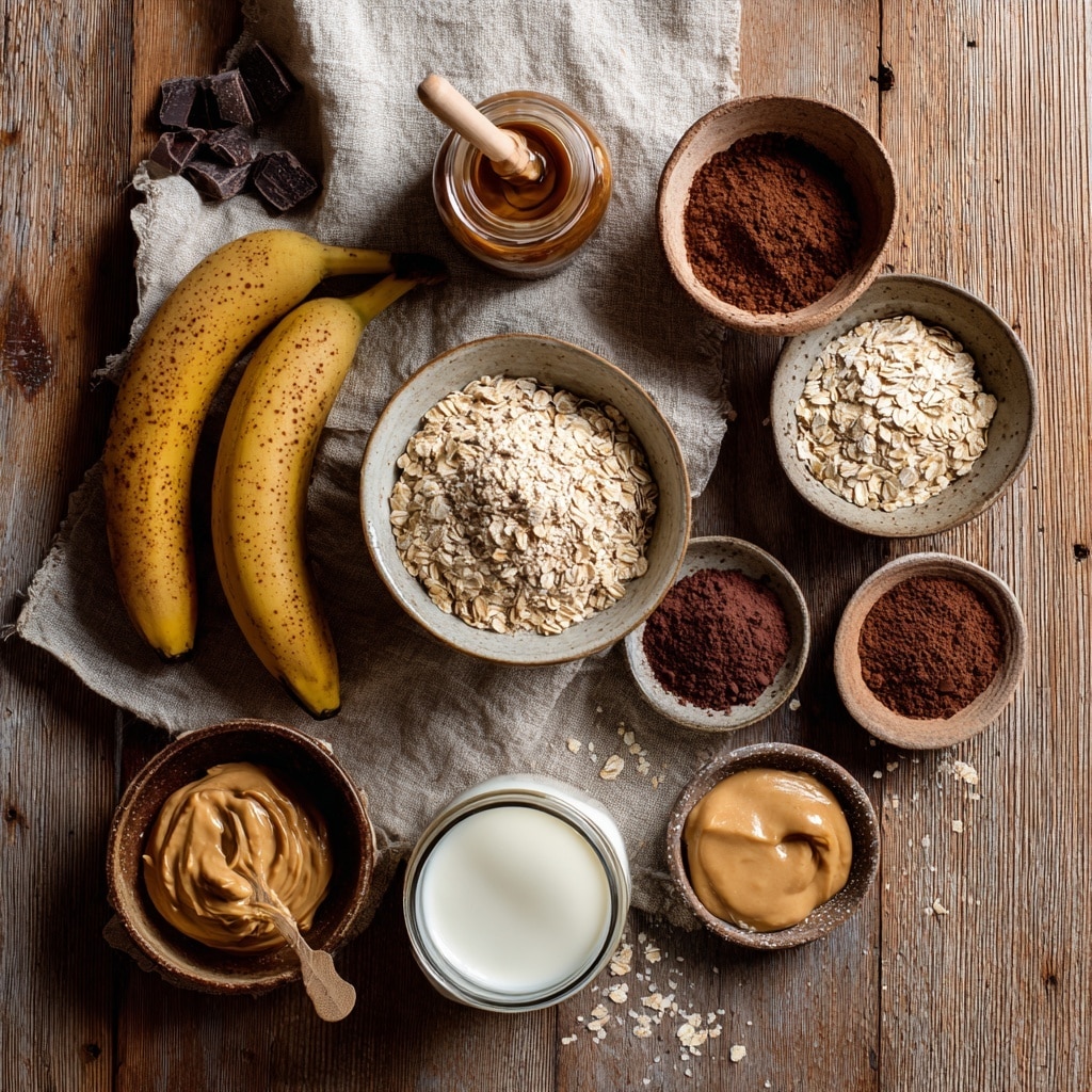 In a white rectangular dish, there is a first layer of mashed bananas at the bottom, light yellow and soft in texture. On top of this, there is a mound of brown cocoa powder spread unevenly, with a small pile of white flour placed in the center. The dish is set on a white marbled surface, creating a clean and simple background. photo taken with an iphone --ar 4:5 --v 7