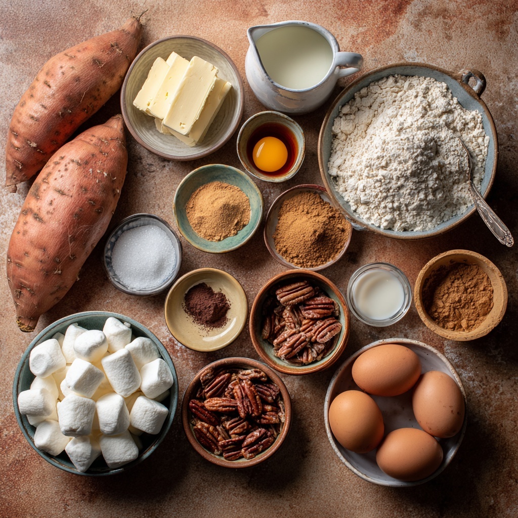 The image shows two side-by-side shots of a white pot on a white marbled surface. The left side displays the pot filled with large, thick slices of bright orange sweet potatoes with a square pat of pale yellow butter on top. The right side shows the same pot with the sweet potatoes mashed into a smooth, dense orange layer, topped with light brown sugar and darker brown spices, with a teal spatula resting on the right side inside the pot. photo taken with an iphone --ar 4:5 --v 7