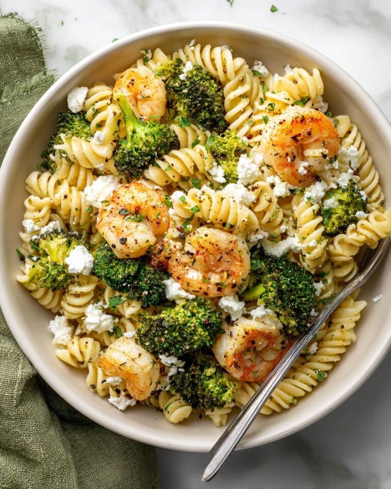Healthy Shrimp & Broccoli Pasta with Lemon and Feta Recipe