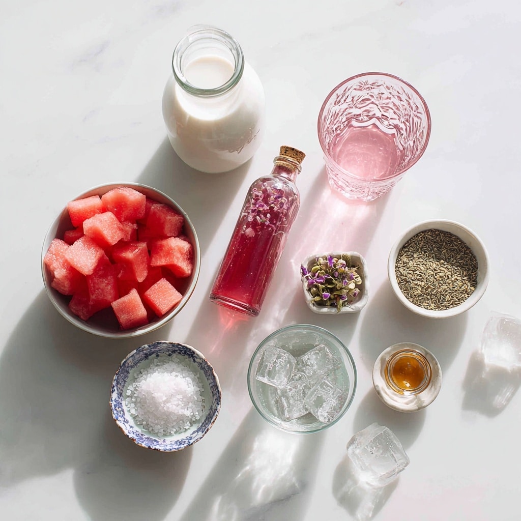 Two clear glass mugs with handles are filled with a pink creamy drink that has small black seeds and red fruit chunks mixed inside. The pink liquid fills most of the mugs, with pieces of bright red fruit floating on top as the upper layer. The mugs sit on a white marbled surface, and the overall scene has a soft, bright lighting that highlights the colors and textures of the drink. photo taken with an iphone --ar 4:5 --v 7