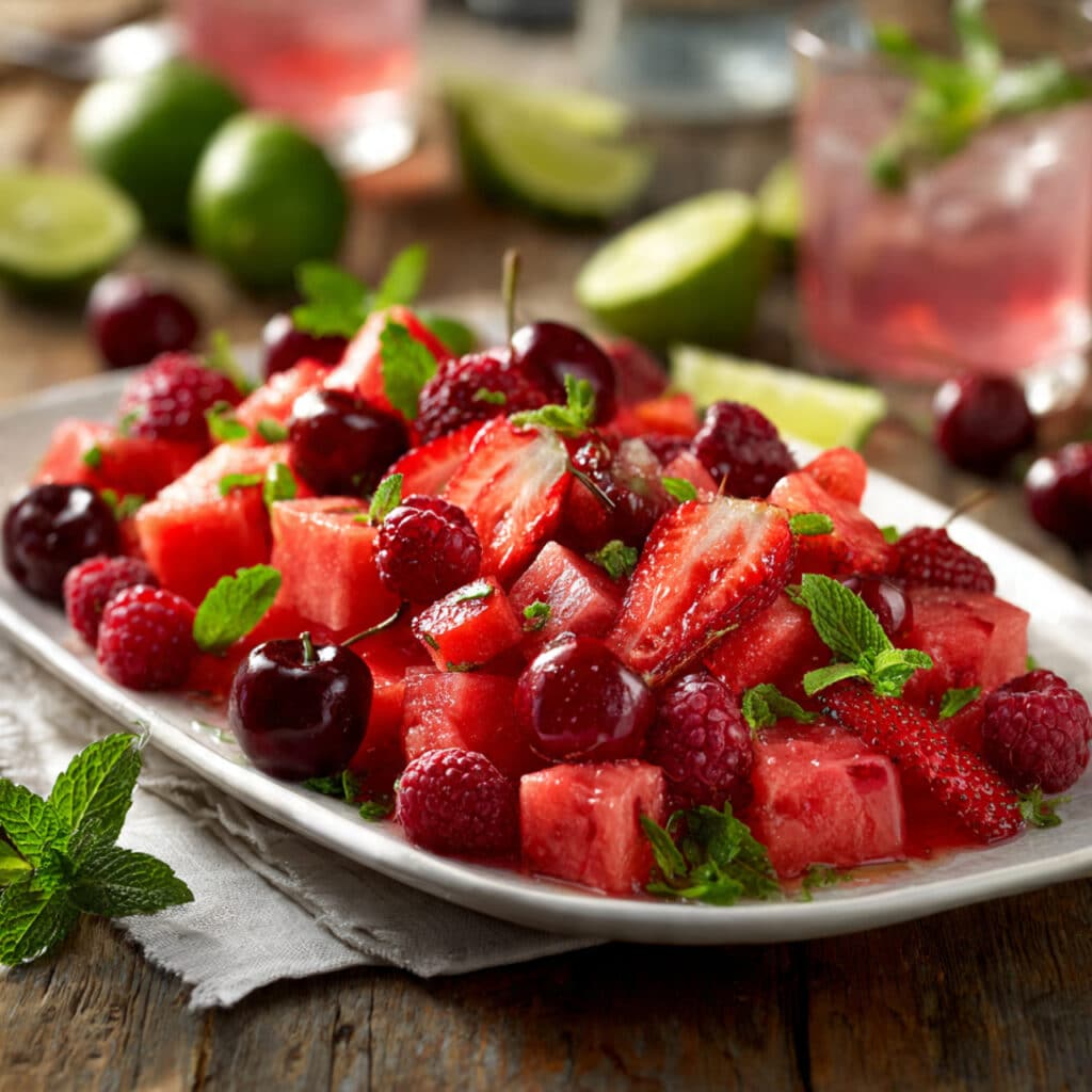 Watermelon Fruit Salad with Lime Mint Dressing Recipe