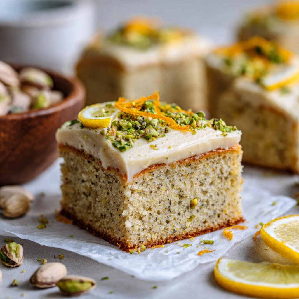 Lemon Pistachio Cake with Cream Cheese Frosting and Lemon Curd Swirl Recipe