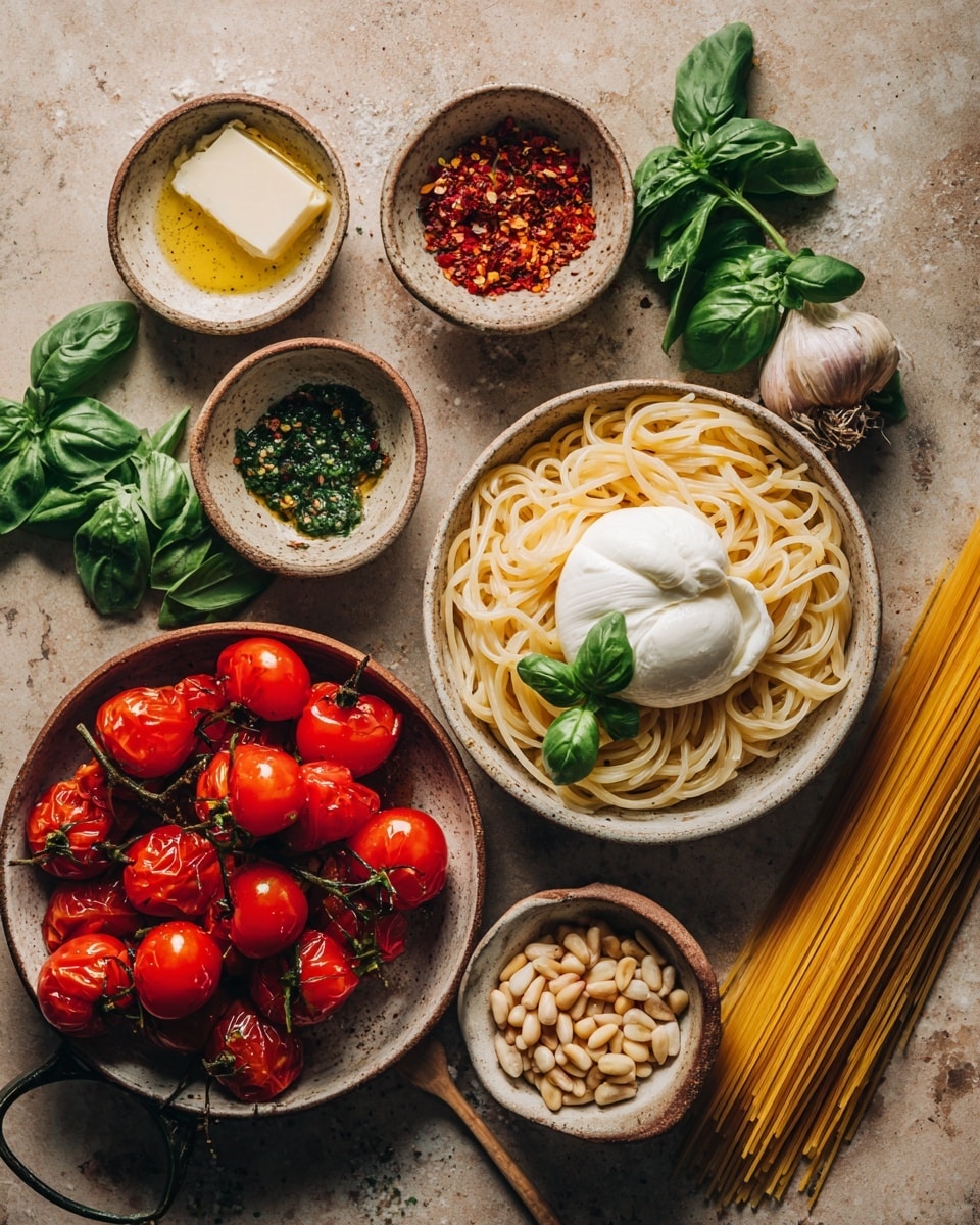 A round white pot holds a bright red tomato sauce with many halved cooked cherry tomatoes visible on top. The sauce is thick with a smooth, slightly shiny texture, and tomato juice partially coats the pot’s inner sides, creating an orange-red ring near the top edge. A wooden spoon rests inside the sauce, partly submerged with its handle leaning against the pot's edge. The scene is set on a white marbled surface. photo taken with an iphone --ar 4:5 --v 7