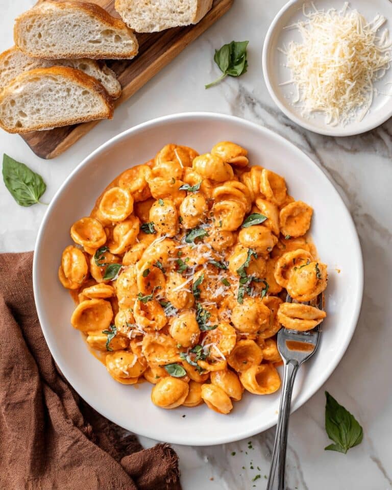 Weeknight Creamy Roasted Red Pepper Pasta with Sausage Recipe