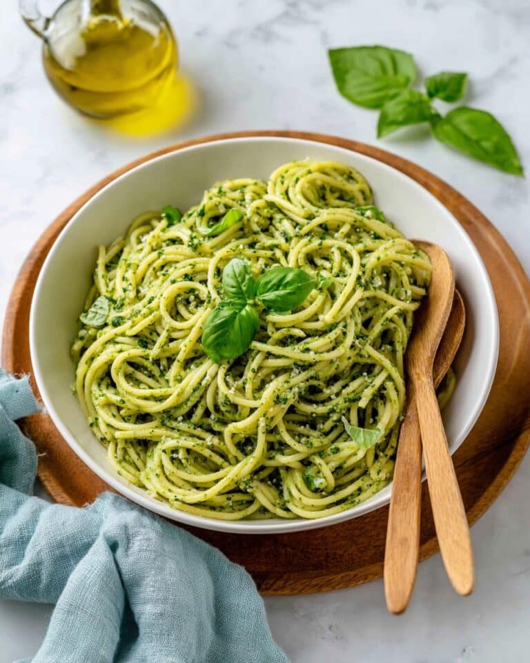 Pesto Pasta with Toasted Nuts and Fresh Basil Recipe