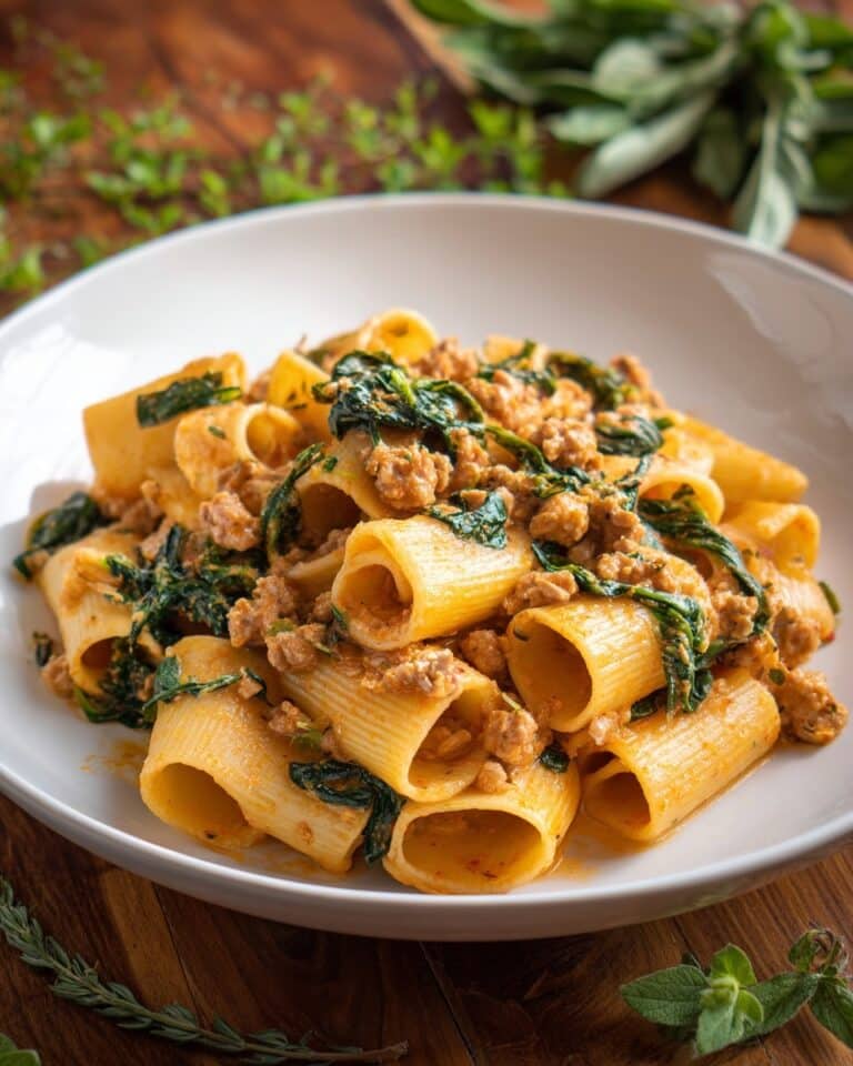 Creamy Sausage Rigatoni with Spinach in One Pan Recipe