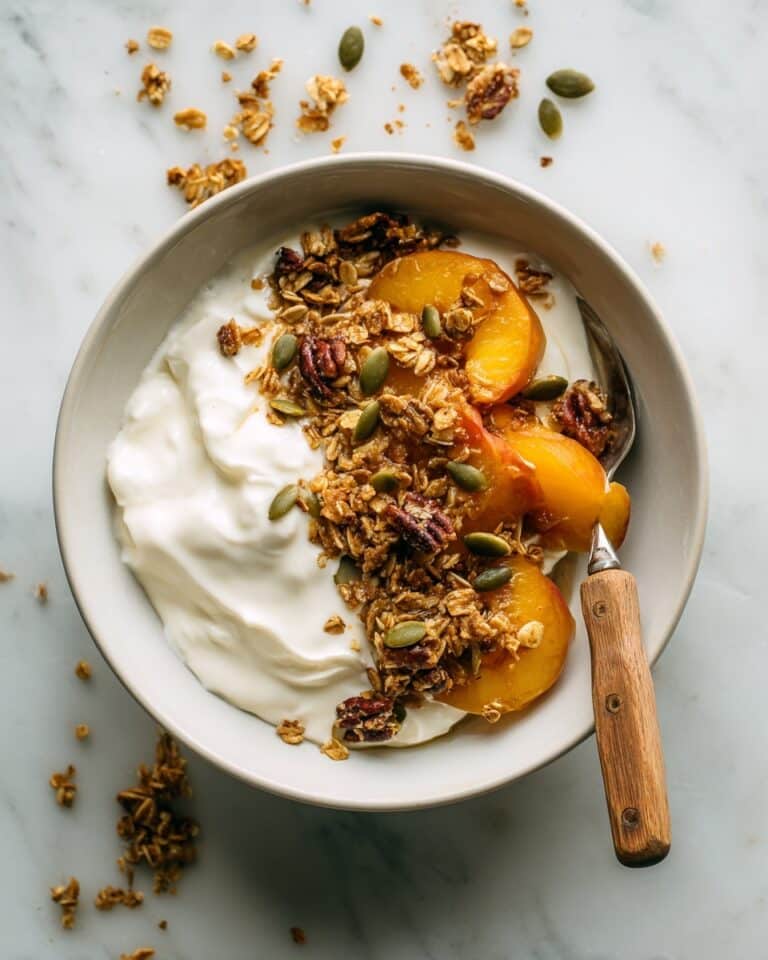 Grilled Peaches and Cream with Pecan Cranberry Granola Recipe